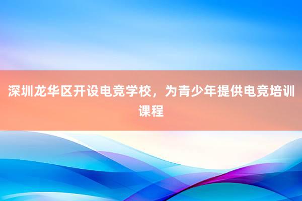 深圳龙华区开设电竞学校，为青少年提供电竞培训课程